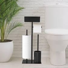 1pc Toilet Paper Holder Stand, Free Standing Toilet Tissue Holder with Top Shelf Storage, Bathroom Tissue Holder